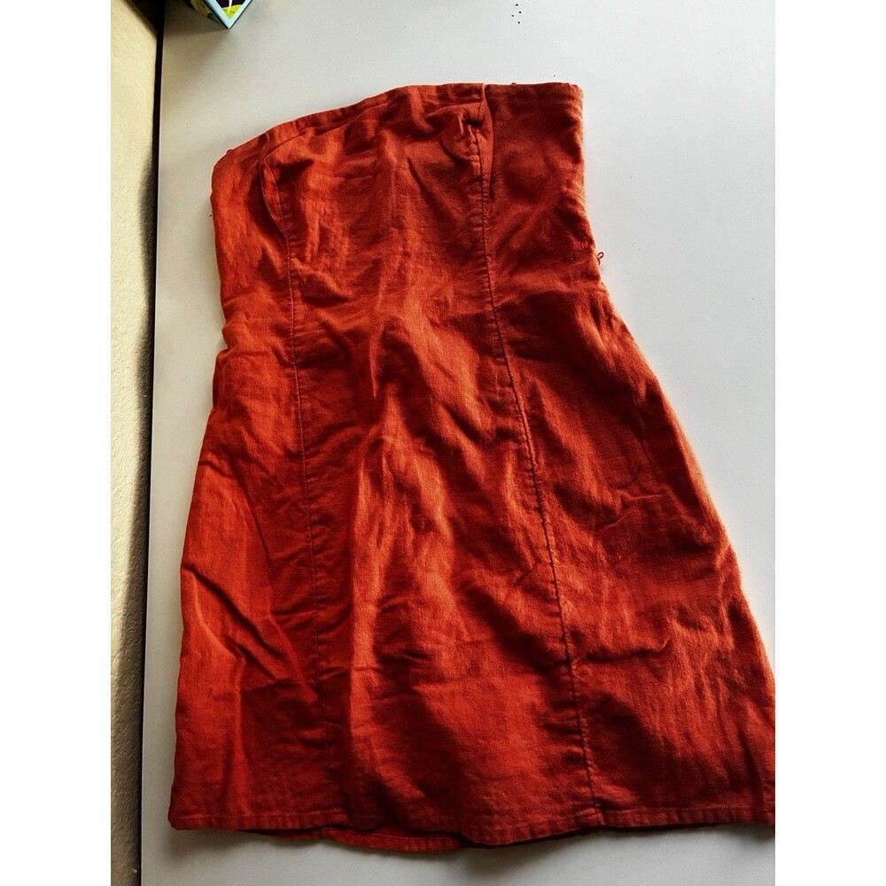 Abercrombie & Fitch Strapless Orange Linen Cotton Blend Skort Mini Dress Small
